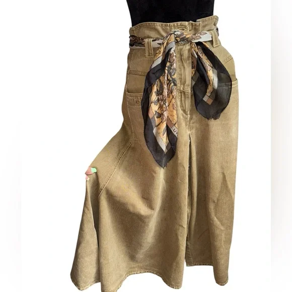 Vintage Skirts Vtg 8s Western Button Down Accent Denim Maxi